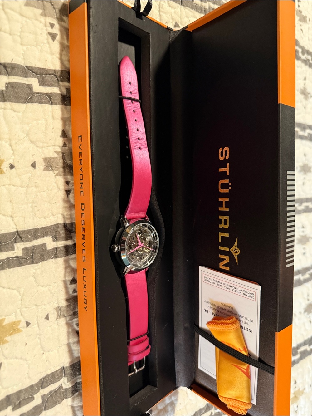 Stuhrling Original Pink Strap Skeleton Dial Women's Watch